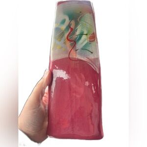Artist signed 80s retro ceramic vase- triangular